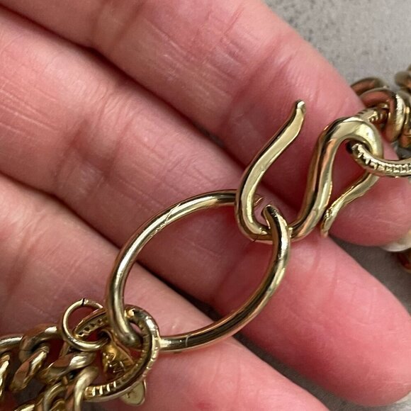 Lee Angel Vintage Bold Blue Thread Wrapped Gold Link Chain Choker Necklace 16" - Picture 3 of 5